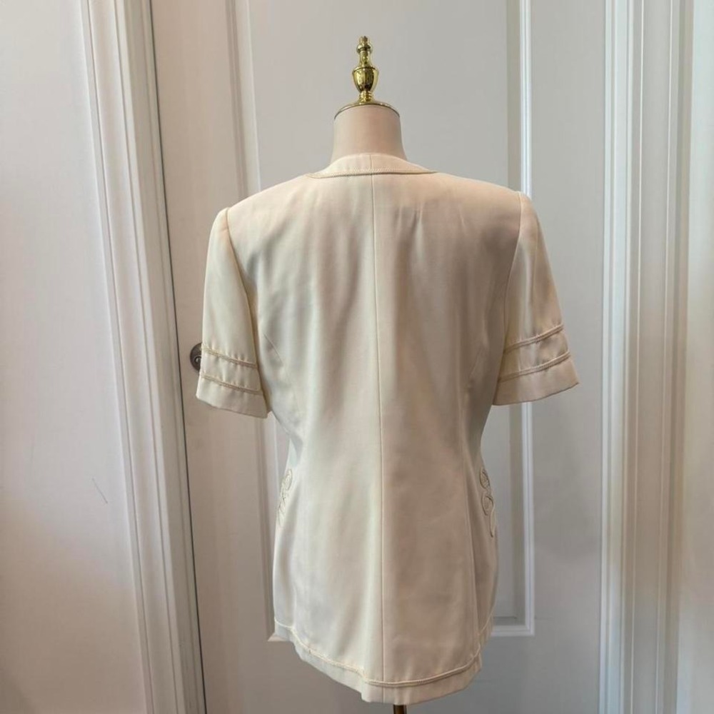Vintage Chancelle Cream Blouse Soutache Rope Detail Button Front Short Sleeve 12 - Picture 6 of 8